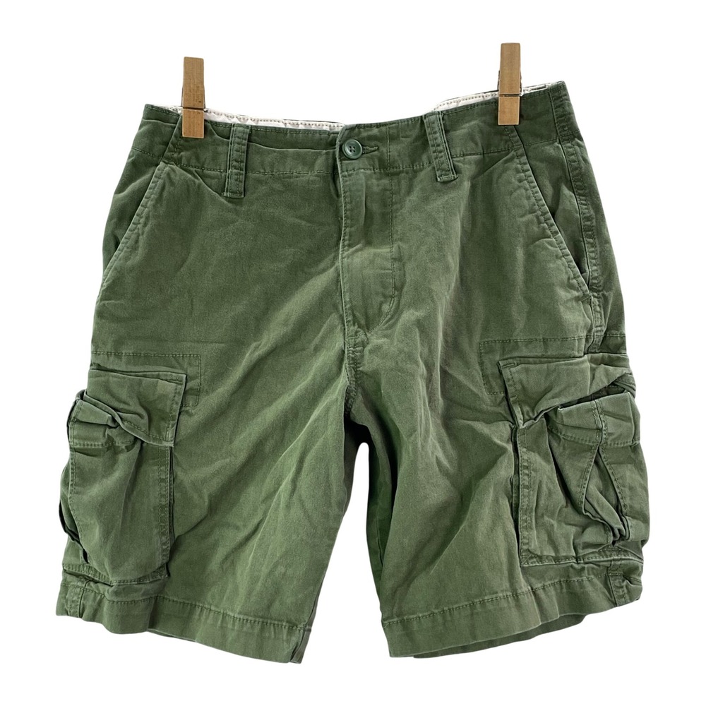 Old Navy Cargo Shorts Men 32* Green Lived-In Straight Built-In Flex Cotton Twill